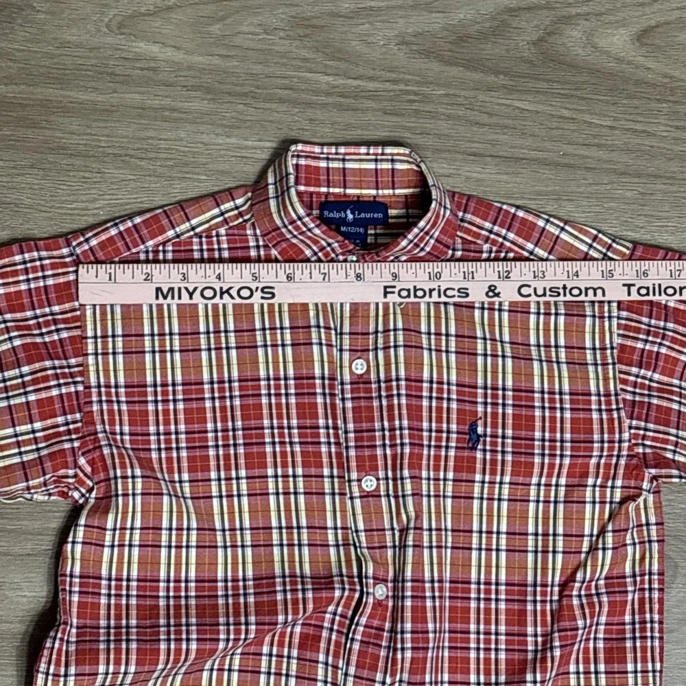 Polo Ralph Lauren Shirt Boys Size Medium 12/14 Plaid SS Button‎ Up Blue Pony